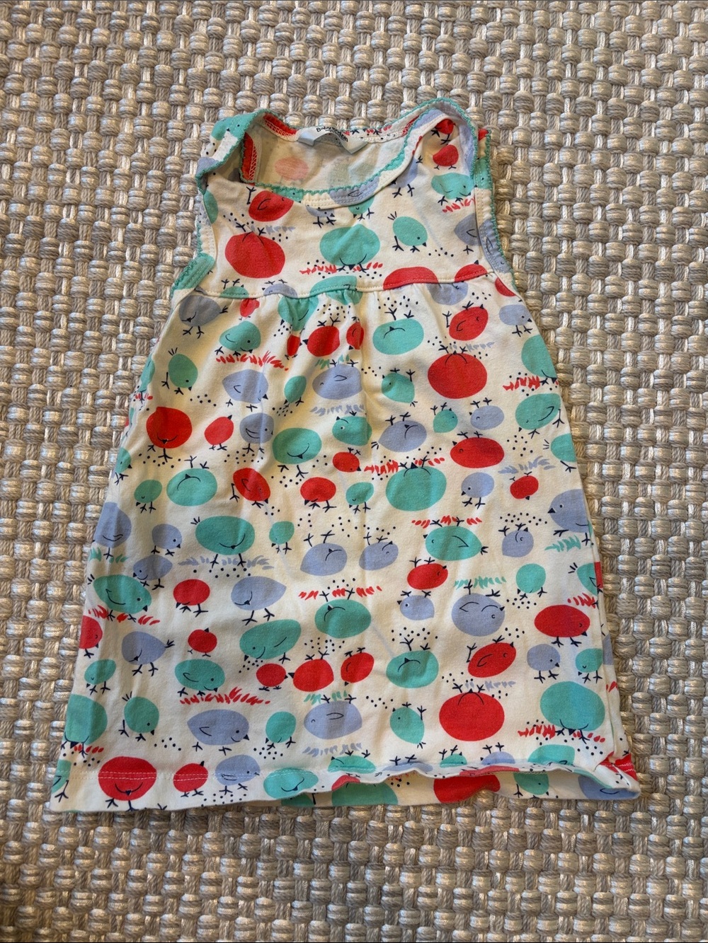 Baby Boden White Dress with Red, Mint and Light Blue Bird Print
